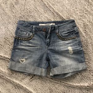 TopShop women’s moto midi jean shorts with accents